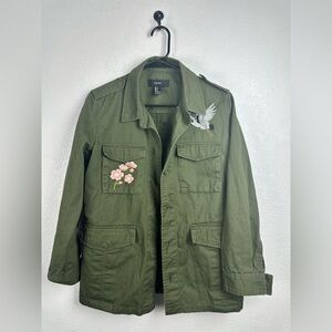 Forever 21 Dark Green Embroidered Jacket Size Small